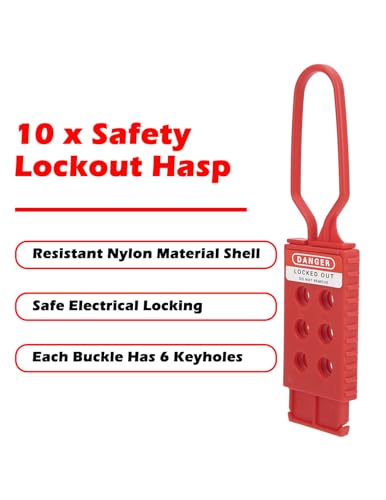 Image of 10Pack Lockout Tagout Hasp, Tamper-Proof Padlock Hasp, Non-Conductive Polypropylene Lockout Hasp with 6 Holes, Insulated LOTO Device Tamper-Proof and Impact-Resistant Loto Hasps