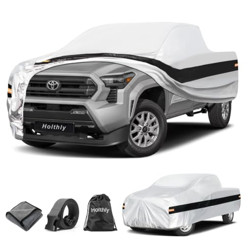 Image of 10 Layers Truck Cover Waterproof All Weather Custom Fit Toyota Tacoma(1995-2026) Xtra /Access /Double Cab Short Bed, Outdoor Full Exterior Pickup Car Cover Sun Rain Snow Ice Protection. Sliver