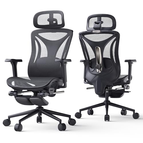Image of CYKOV Ergonomic Office Chair with Footrest - Adjustable Lumbar Support & Headrest, 90-160 Reclining Mesh Back Computer Chair - Home Office /Gaming, 350lbs Capacity (B-Black, Mesh)
