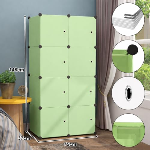 Image of Plastic Wardrobe for Kids Clothes - Durable, Easy to Use Anti-Skid & Non-Slip Effective Professional Collapsible Wardrobe, Plastic Cupboard for Kids, Foldable Almirah (Green, 8-Cube)