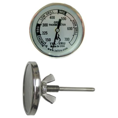 Tel-Tru BQ100 Barbecue Grill Thermometer, 1-3/4 inch dial, 2.13 inch stem, 150/700 Degrees F Cover