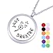 Engraved "Just Breathe" Aromatherapy Essential Oil Diffuser Necklace Stainless Steel Dandelion Round Locket Pendant 12 Refill Pads