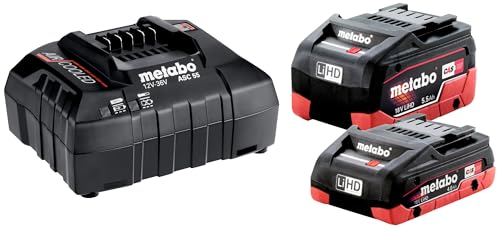 metabo Kit Base LiHD 1x4.0Ah + 1x5.5Ah - 685160000 - Kit de Batterie pour Charge Efficace et Rapide - Comprend Batteries 18V et Chargeur