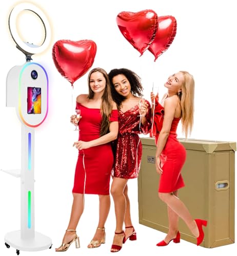 Image of Photo Booth for iPad 10.2 inch 10.9 inch 11 inch 12.9 inch 13 inch for Camera Dualuse Selfie Station Shell Stand APP Control RGB Ring Light Music Sync Light Box Photobooth Machine with Honeycomb Boxes for Rental