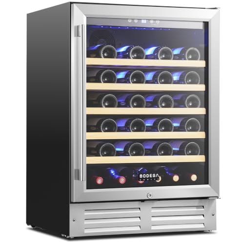 Image of BODEGACOOLER 24 Inch Single Zone Wine Fridge, 41℉ to 72℉, Holds 52 Bottles | Noise Level Below 42 dB, 6-Tier Beech Wood Shelves, Built-in or Freestanding Installation, For Home Kitchen Office