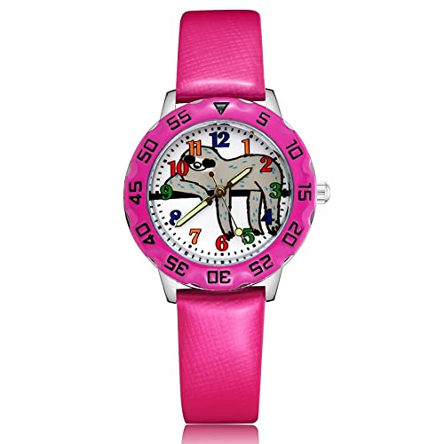 Reloj para niña Moda Lindo Bonito Animal Perezoso Estilo Estudiante Niñas Niños Relojes de Pulsera de Cuero de Cuarzo Relojes Clcok para niñas (Color : Pink)
