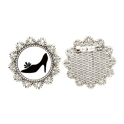 Broche de plata con diseño de flores de tacón alto negro medium