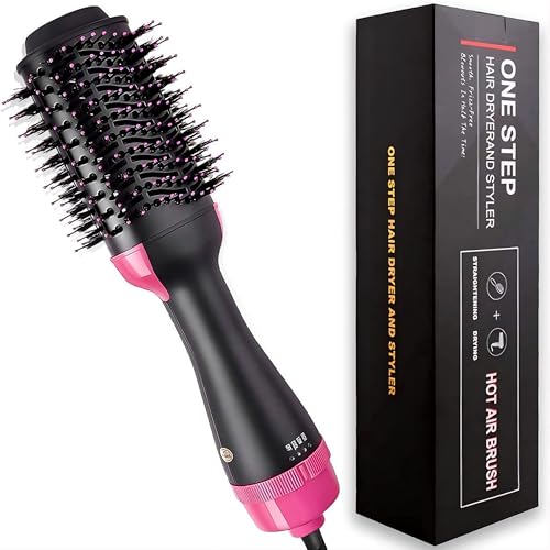 Image of 3-in-1 Hot Air Brush Hair Dryer & Volumizer, One Step Hair Dryer Brush for Straightening, Curling & Styling, Ionic Ceramic Thermal Hair Brush, Hair Straightener Brush for Women & All Hair Types
