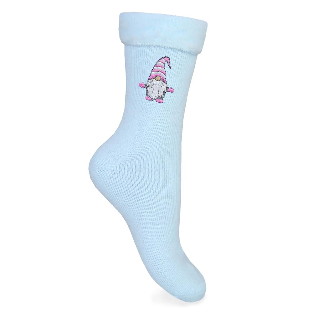 TeddyT's Women's Gonk Gnome Embroidered Blue Thermal Bed Socks