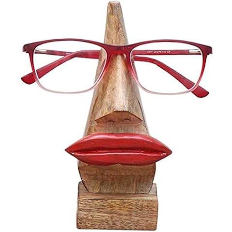 Belexy Red Lip Shaped Spectacles, Sunglasses, Wooden Spec Holder Stand, Eyewear Retainer Red Hot Lips, Eyeglasses Holder Desk Top Organizer - 6 Inch Cover