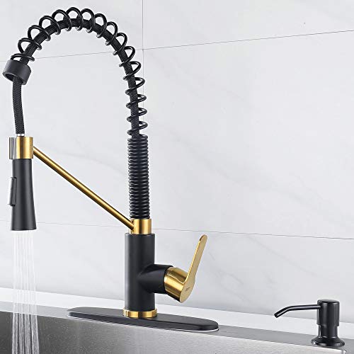AMAZING FORCE Kitchen Faucet with Soap Dispenser Single Handle Kitchen Sink Faucet with Pull Down Sprayer Utility Sink Faucet Single Hole for Laundry Sink Stainless Steel Black & Rose Gold AMAZING FORCE Kitchen Faucet with Soap Dispenser Single Handle Kitchen Sink Faucet with Pull Down Sprayer Utility Sink Faucet Single Hole for Laundry Sink Stainless Steel Black & Rose Gold