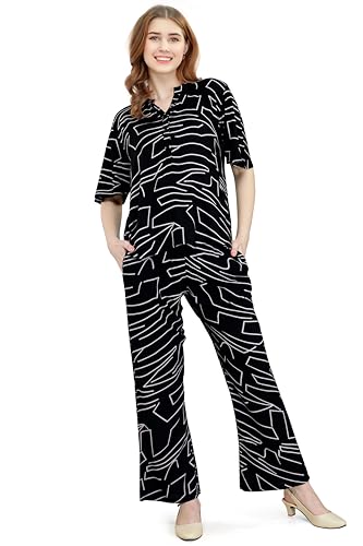 Image of ZEYO Women's Rayon Printed Night Suit Set Of Top & Pajama Set