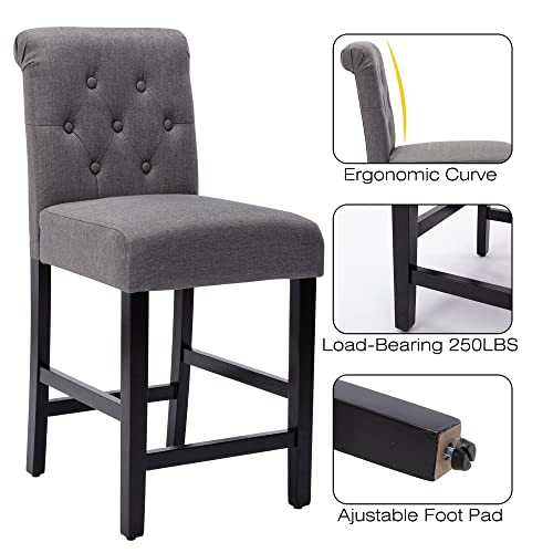 Gotminsi 24 Inch Fabric Counter Stools,Set Of 4 Upholstered Back Counter Height Chairs With Button Tufted Decoration Leisure Style Counter Bar Stools Home Kitchen Island Wooden Bar Chairs(Grey) #TOP5