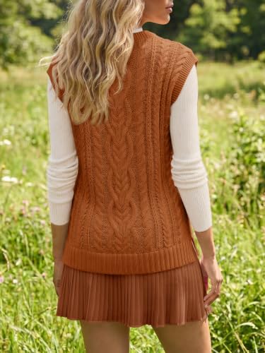 Fisoew Womens Cable Knit Sweater Vest Pleated Patchwork Sleeveless Dress — view 3