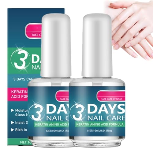 2Pcs 3 Days Nail Strengthener & Cuticle Oil for Damaged Weak & Brittle Nails - Nail Growth Treatment & Repair Serum with Keratin - Moisturising Nails Hardener & Clear Strengthening Polish 16ml x2