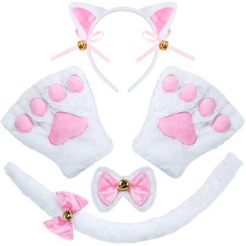 Spooktacular Creations propose un ensemble 5 pièces pour costume de chaton blanc : oreilles, bandeau, gants, nœud papillon et queue, pour adultes et enfants....