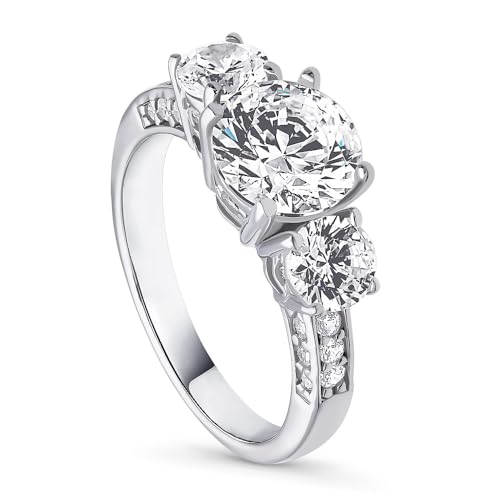 BERRICLE Sterling Silver 3-Stone Wedding Engagement Rings Stackable Band Ring Set for Women, Cubic Zirconia CZ - Asscher, Cushion, Oval, Princess, Round Cut