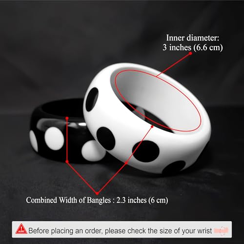 Pure Hands Polka Dot Resin Bangles Set – Polka Hauteur Black and White Handmade Bracelets for Women | Modern Half-Round and Wide Cuff Design Studio4