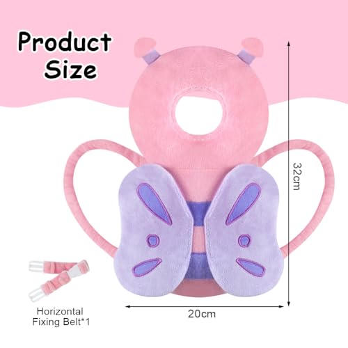 Miniatura 2 de Vicloon Protector De Cabeza Para Bebe, Cojín Protector Seguridad Bebe Con Rodilleras, Ajustable Almohada Protección Bebe, Protección Para Cabeza Y Espalda Del Niños Para Gatear Y Caminar-Mariposa Rosa
