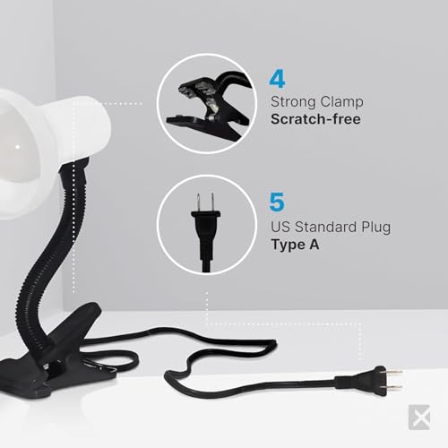 Image of Xtricity LED Clip on Desk Lamp with 360 Flexible Gooseneck, White Finish | Reading Light for Bed Headboard- A19 Bulb Included, 120V, On /Off Switch, 10.25 inch Height Table Lamp