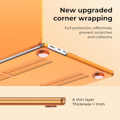 Image of EooCoo Case Compatible with MacBook Air 13 inch M4 2025 2024 2023 2022 M3 M2 A3240 A3113 A2681, Clear Hard Scratch Resistant Protective Cover Compatible for MacBook Air 13.6 inch Case, Crystal Orange
