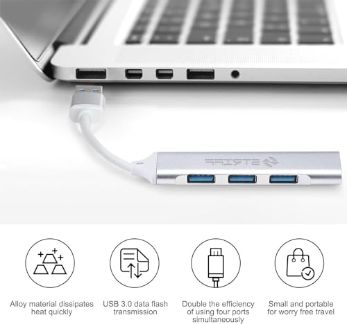 Image of STRIFF 4-in-1 Hub Multiport Adapter, USB Hub with Aluminium Shell, 1 x USB 3.0 & 3 x USB 2.0 for PC, MacBook, Mac mini, iMac, Tablet, and Mobile Phones