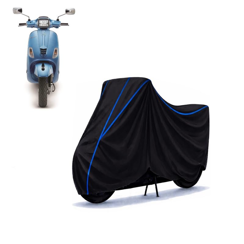 Image of Scooty Cover Water Resistant for SXL | Universal Scooter & Bike Cover | Heavy Duty UV Protection | Dust, Rain & Scratch Protection | Elastic Fit All Weather Indoor Outdoor | Black with Blue Piping