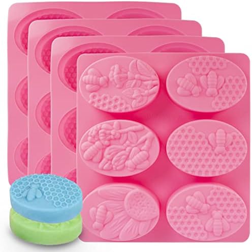 3D Bee Silicone Soap Molds Set of 4 Pack 6 Cavities Honeybee Silicone Soap Molds for Homemade Craft Soap Mold, Cake, Chocolate, Ice Cube Tray Mold