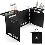 ウインドスクリーン 風防 キャンプ ウィンドスクリーン コンロ 風除け 強風に耐える 位置調整できる棚板 倒れにくい 折りたたみ式 小型 高さ25ｃｍ 収納袋付き ストーブ コンロ用風防板 黒 炭素鋼板 キャンプ用品 (ブラック)