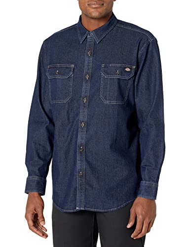 Dickies Men'S Flex Long Sleeve Shirt Camicia Button-Down, Dark Denim Wash, L Uomo