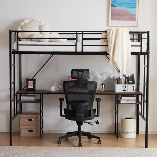 OSJ ロフトベッド シングル デスク付 ラック棚 ハシゴ 耐荷重150㎏ 高さ170cm 一人暮らし ホワイト - OSJ - 商品画像