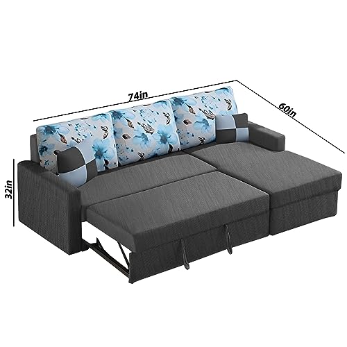 Image of Orland 4 Seater LHS L Shape Sofa Cum Bed for Living Room | Color - Dark Grey | Premium Fabric Sofa
