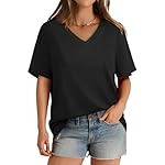Aokosor Womens V Neck Short Sleeve T Shirts Summer Tops 2025 Casual Loose Tees Trending Now