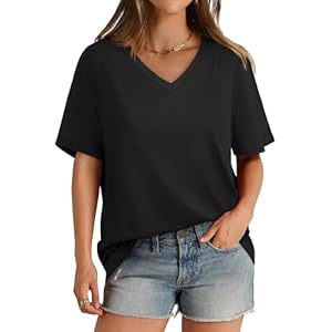 Aokosor Womens V Neck Short Sleeve T Shirts Summer Tops 2025 Casual Loose Tees Trending Now