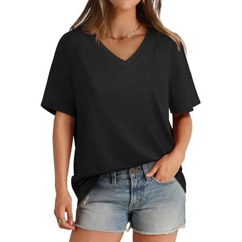Aokosor Womens V Neck Short Sleeve T Shirts Summer Tops 2025 Casual Loose Tees Trending Now
