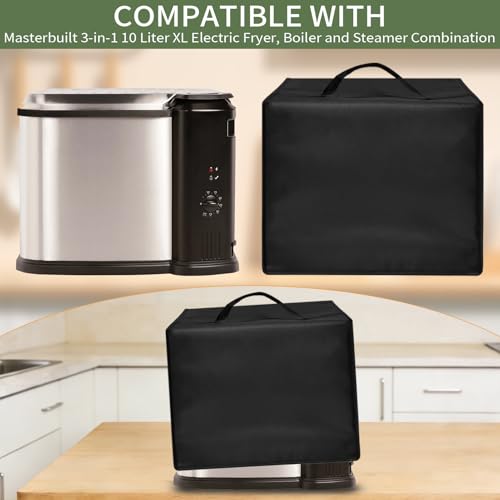Image of Heavy Duty Electric Turkey Fryer Dust Cover for Masterbuilt 3-in-1 10L Fryer Boiler Steamer MB20012420,17.72 inchx15.75 inchx14.57 inch, 600D nylon w /12m Foil Lining, Heat-Resistant Waterproof Oil-Proof