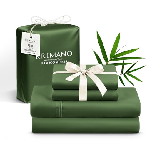 Image of Queen Size Sheet Set, Viscose Bamboo Sheets for Bed Set 4pcs, 100% Viscose Derived from Bamboo, Hotel Luxury Silky & Cooling for Hot Sleepers, Deep Pocket Up to 17 inch, Olive