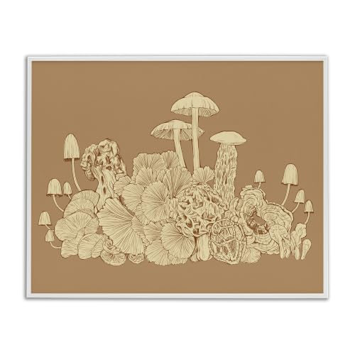 'Intricate Forest Mushrooms Plants Neutral'| Framed Giclee Art