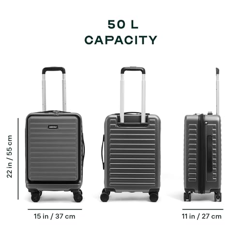 Image of Assembly Cabin Suitcase Small with Double Spinner Wheels & 3 Packing Cubes, Lightweight Polycarbonate Hard Shell Carry On Luggage for Business Travel & Getaway, Grey, 20-Inch