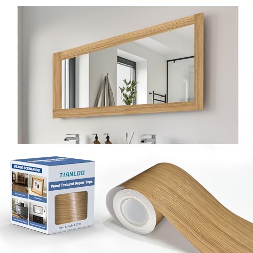 TIANLDD 27 FT Wood Grain Wallpaper Border Removable Waterproof Mirror Border Peel and Stick Bathroom Mirror Frame Border.(Natural Oak)