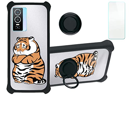 Case for VIVO Y76 5G Case Compatible with VIVO Y76 5G Phone Case Cover [with Tempered Glass Screen Protector][PC + TPU 2 in 1][Ring Support] [Silver Reflect Light] DYH-PH