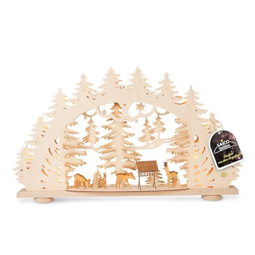 Saico - LED Schwibbogen Erzgebirge „Waldidylle“ mit geschnitzten...