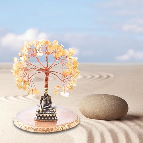 仏像 癒しのクリスタルツリー付き ポジティブなエネルギーのための生命の樹 ホームデコ ヨガ瞑想 シトリン(D)[