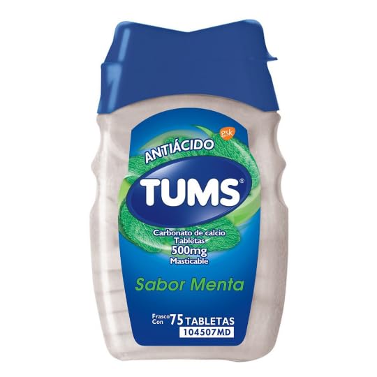 La Mejor Recopilación de Estomaquil los preferidos por los clientes. 41 TUMS Antiácido con Carbonato De Calcio 500mg, para Acidez Estomacal, Sabor Menta, 75 Pastillas Masticables