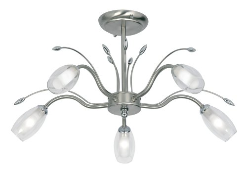 Plafonnier 5 lampes design chic en chrome satiné, l'éclat durable