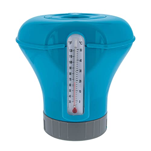 U.S. Pool Supply Pool Chlorine Floater Dispenser with Thermometer - 8' Diameter Floating Chlorinator, Large Capacity Holds 3' Tablets - Adjustable Ring for Balanced Delivery Multi