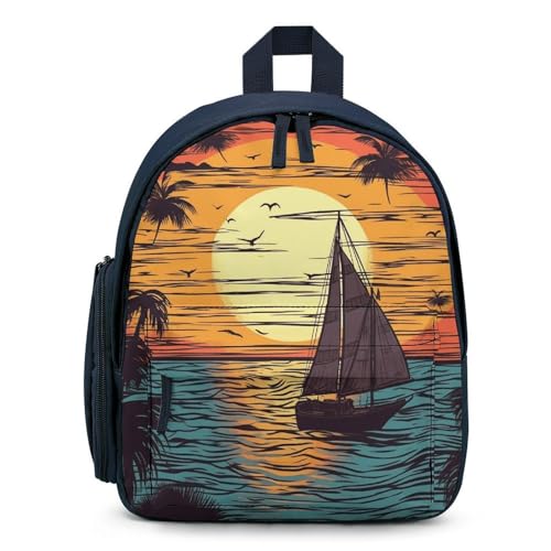 Sunset And Sailboat Mini Backpack Light Weight Small Travel Backpack Shopping Travel Daypack