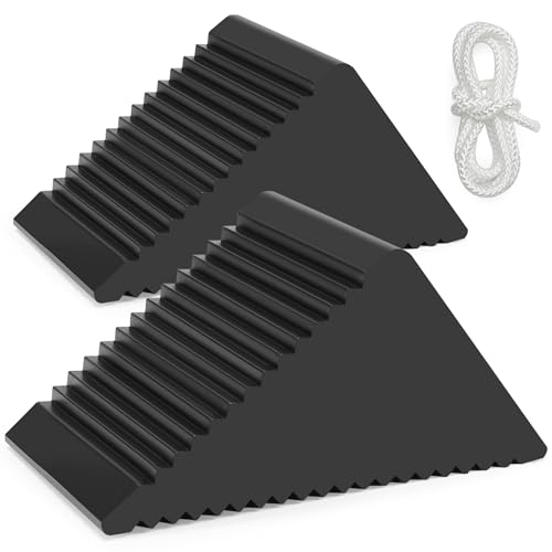 TONDA Wheel Chocks with Ropes, Heavy Duty Rubber Wheel Wedge for Car, Travel Trailer, RV - 4.8\"Ã—3\"Ã—3\" - 2 Pack, Black