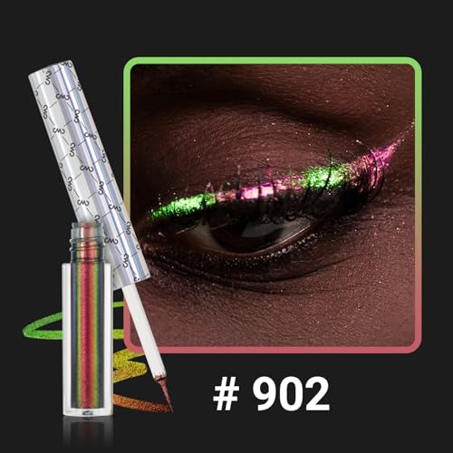Image of Chameleon Glitter Liquid Eyeliner, Highly Pigmented Intense Color Shifting, Waterproof Eyeliner Metallic Multi-Reflective Finish, Longwearing, Smudge-proof, Ultra-Fine Tip, PINK GOLD GREEN 902