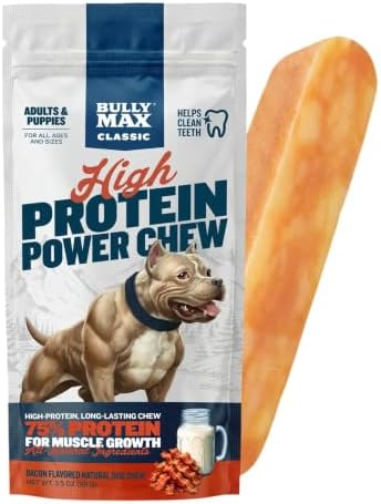 Bully Max High Protein Power Dog Chews – 75% Protein, All-Natural 2-Ingredient, Grain-Free, Dental Dog Treats – Bacon, 1 Pack